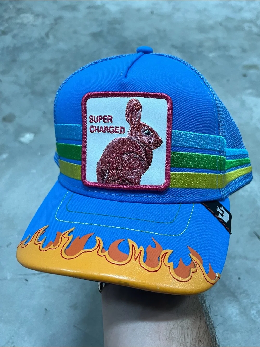 Goorin Bros Super Charged Blue Trucker Bunny Design Adjustable Snapback Hat